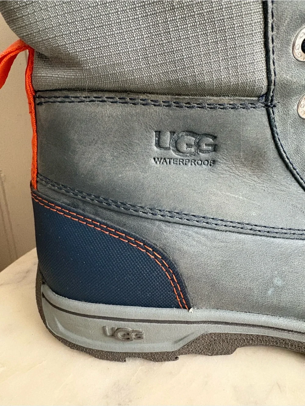 UGG Butte II Waterproof Leather Winter Boots Youth Boys 4 Blue Snow Outdoors EUC